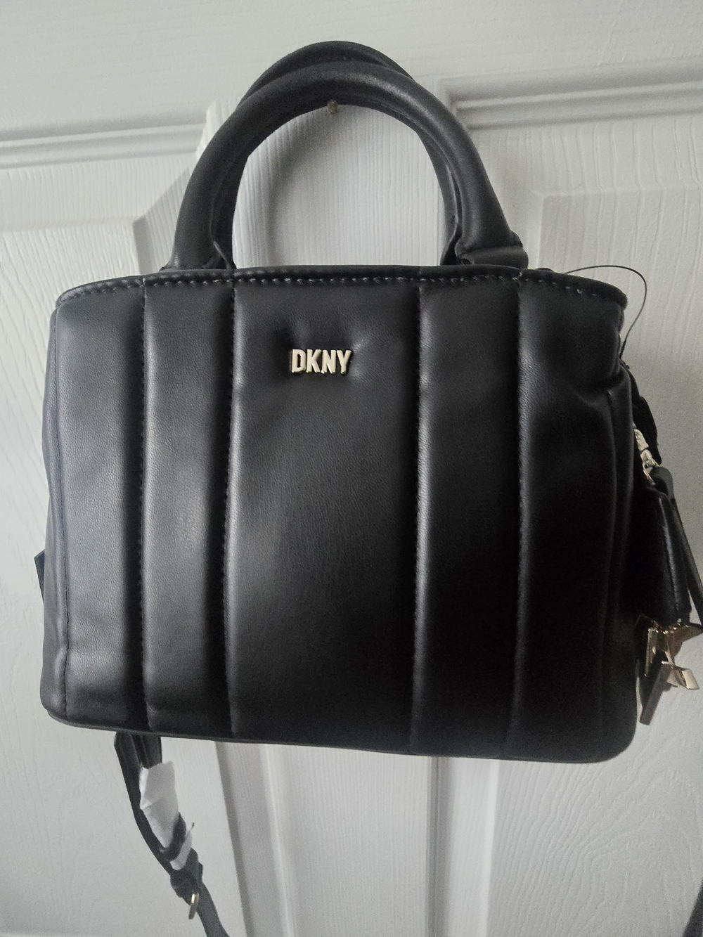 DKNY Black Quilted Top-Handle Satchel with Gold Logo